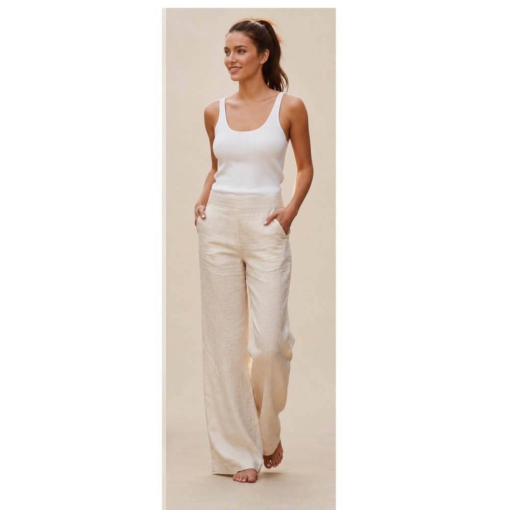 Banana‎ Republic Harrison Linen Blend Wide Leg Pants Beige 6 W28x33 NWOT $150